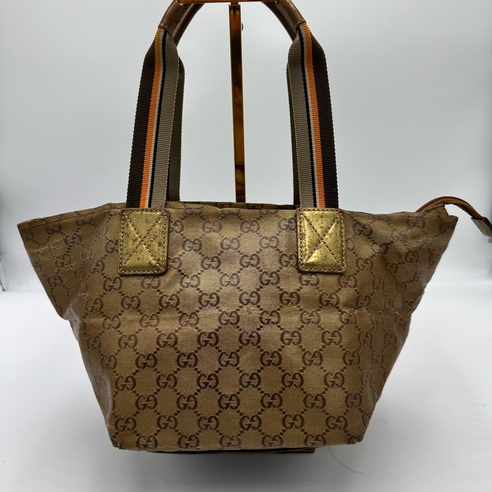 GUCCI GG Crystal Small Tote Bag Gold Gray Brown - Picture 3 of 15